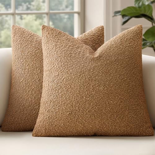 MIULEE 18x18 Inch Decorative Pillow Covers for Couch Bed Set of 2 Textured Boucle Neutral Winter Throw Pillows Brown Accent Solid Cushion Vintage Pillowcases Sofa Livingroom Home Decor - Image 1