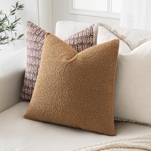 MIULEE 18x18 Inch Decorative Pillow Covers for Couch Bed Set of 2 Textured Boucle Neutral Winter Throw Pillows Brown Accent Solid Cushion Vintage Pillowcases Sofa Livingroom Home Decor - Image 3