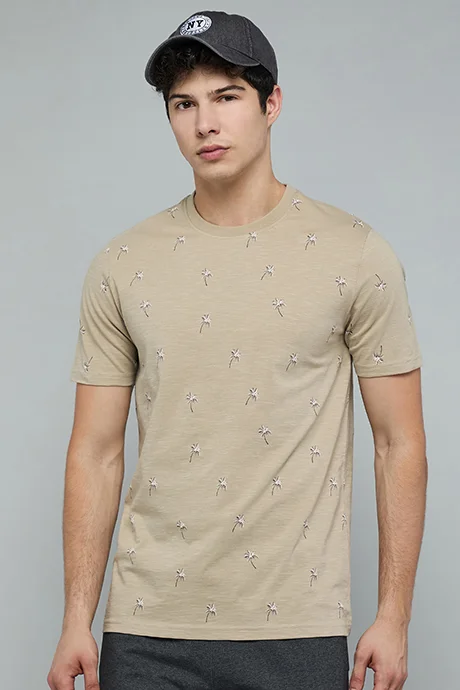 أر أند بي Printed T-Shirt with Crew Neck and Short Sleeves