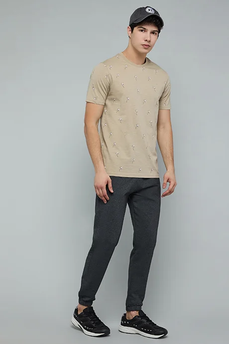 أر أند بي Printed T-Shirt with Crew Neck and Short Sleeves