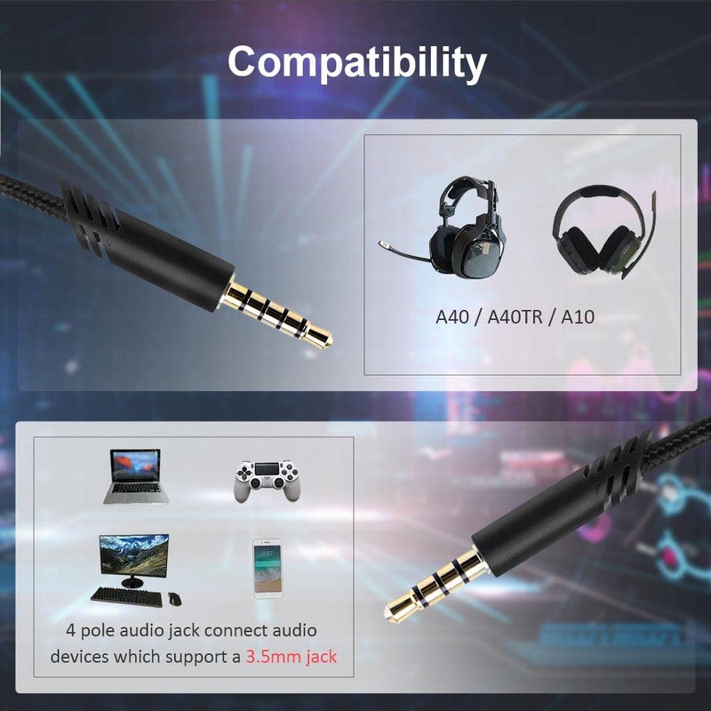 QJYTH Replacement A40 Cord Compatible with Astro A40 Headset, A40 Inline Mute Audio Cable for Astro A10/A40/A40TR Gaming Headset,Compatible with PS5/PS4 Controller(6.5 Feet, Black) - Image 2