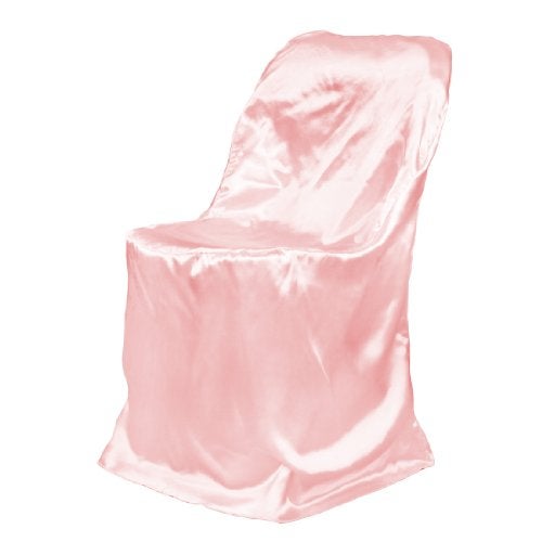 LinenTablecloth LinenTablecloth Satin Folding Chair Cover Pink - Image 1