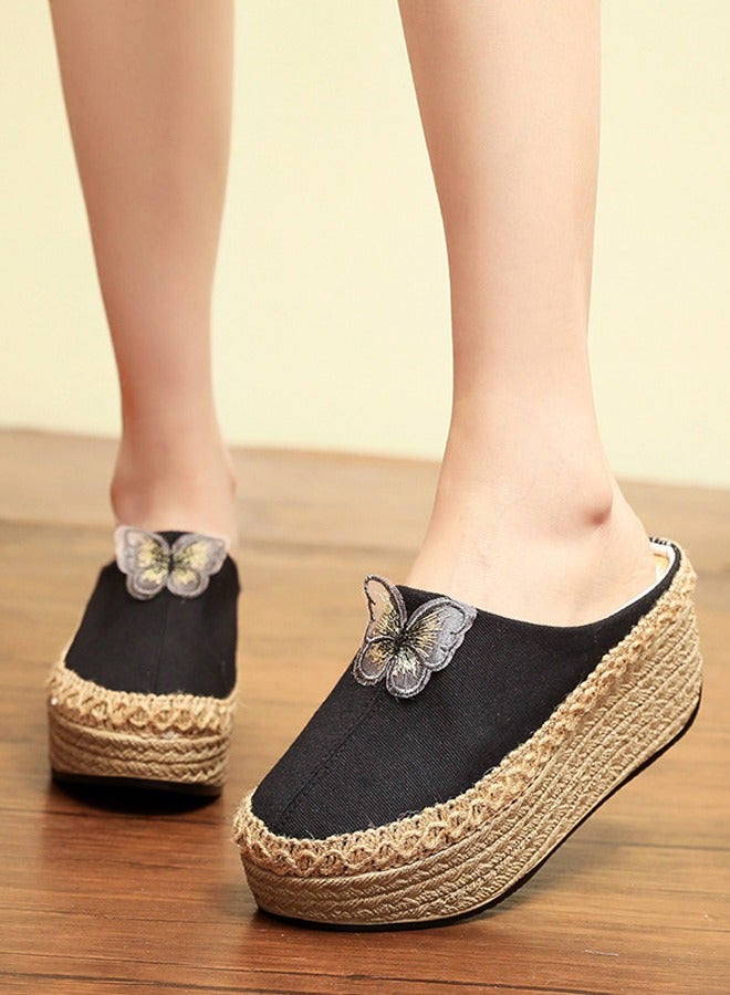 ZCM-HAPPY Women's Retro Ethnic Embroidered Half Slippers, 3.5 cm Height, Outdoor-Friendly Footwear - Image 1