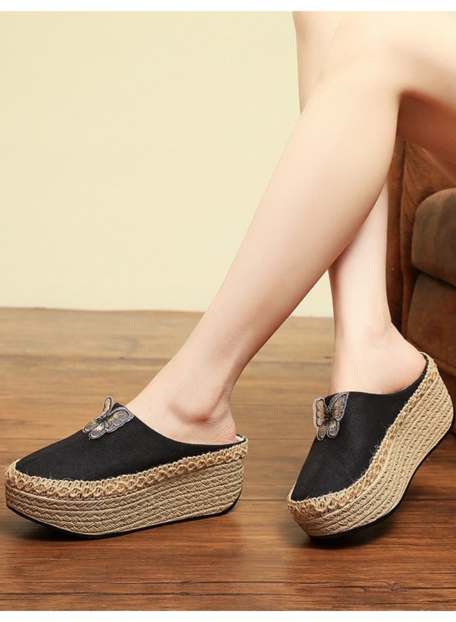 ZCM-HAPPY Women's Retro Ethnic Embroidered Half Slippers, 3.5 cm Height, Outdoor-Friendly Footwear - Image 2