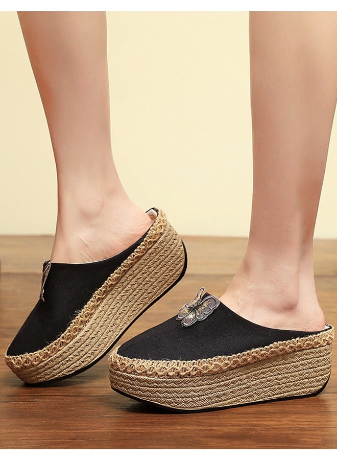 ZCM-HAPPY Women's Retro Ethnic Embroidered Half Slippers, 3.5 cm Height, Outdoor-Friendly Footwear - Image 4