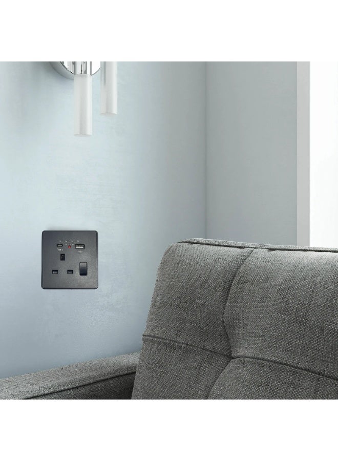 Matt Black Universal Wall Power Socket with USB & Type-C Fast Charging (5V/3A, 9V/2A, 12V/1.5A) | 13A Switch with Indicator Light | Multi-Function Plug Socket | 30-Year Warranty  - Image 5