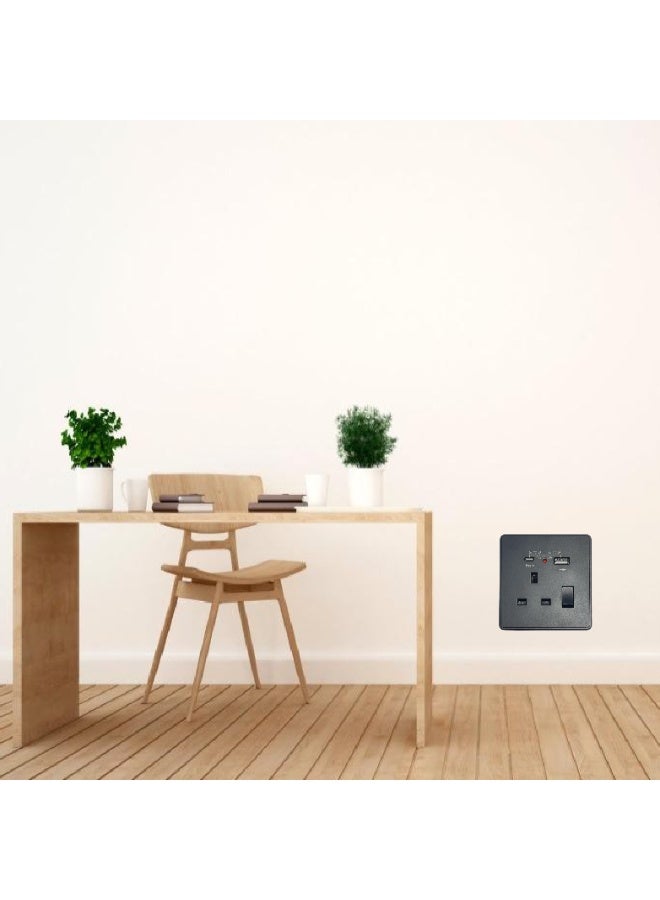 Matt Black Universal Wall Power Socket with USB & Type-C Fast Charging (5V/3A, 9V/2A, 12V/1.5A) | 13A Switch with Indicator Light | Multi-Function Plug Socket | 30-Year Warranty