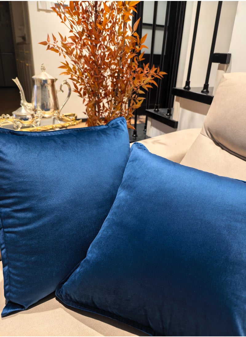 Generic Pack of 2, Noble Blue Velvet Square Throw Pillow Cover Cushion Covers Pillowcase, Home Decorations for Sofa Couch Bed Chair 18x18 Inch(45x45 cm)  - Image 1