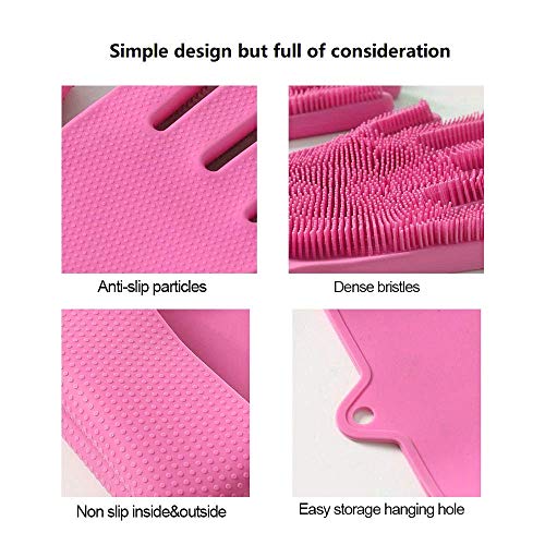 HomeFast Magic Dishwashing Gloves with Scrubber, Silicone Cleaning Gloves for Wash Dish,Kitchen, Bathroom (Pink) - Image 4
