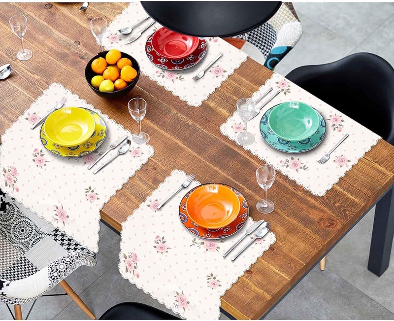 Yibeas Floral Polka Dot Background Cloth Napkins Dinner Table Napkins Shabby Chic Style Pattern with Pink Roses Washable Reusable Napkins Set of 4 Home Holiday Party Wedding - Image 4