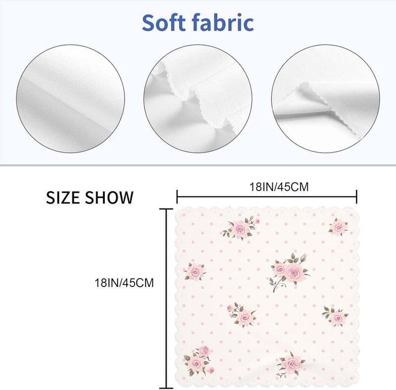 Yibeas Floral Polka Dot Background Cloth Napkins Dinner Table Napkins Shabby Chic Style Pattern with Pink Roses Washable Reusable Napkins Set of 4 Home Holiday Party Wedding - Image 2