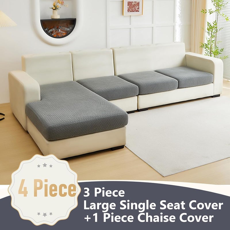 Yoovat Couch Cushion Covers for Sofa Couch Covers Wear-Resistant Universal Sofa Cover Washable Stretch for Sectional Slipcovers (Texture-Gray, 3 Seats + Chaise Cover) - Image 2