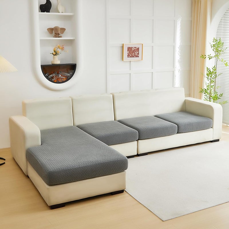 Yoovat Couch Cushion Covers for Sofa Couch Covers Wear-Resistant Universal Sofa Cover Washable Stretch for Sectional Slipcovers (Texture-Gray, 3 Seats + Chaise Cover) - Image 1