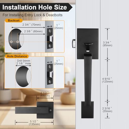 Azdele Matte Black Front Door Handle Set with Reversible Lever - Exterior Door Handle Set for Right or Left Handed Doors, Front Door Handle Matte Black - Image 3