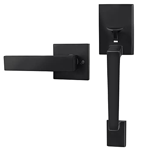 Azdele Matte Black Front Door Handle Set with Reversible Lever - Exterior Door Handle Set for Right or Left Handed Doors, Front Door Handle Matte Black - Image 1