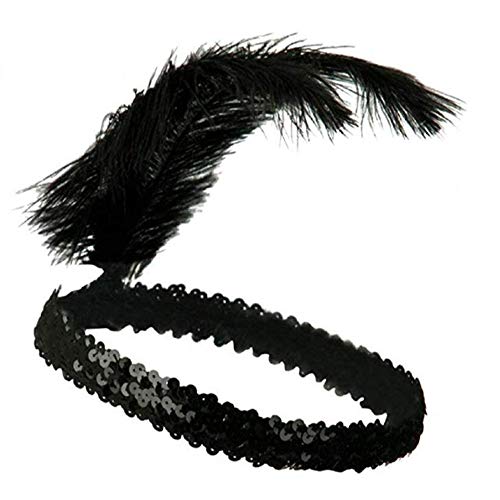 luckygift Sequins Feather Headpiece 1920s Carnival Party Accessory Party Feather Headband 12pcs (All black) - Image 3