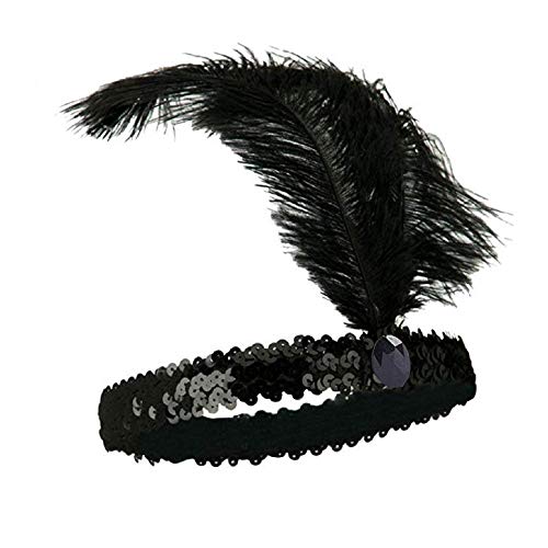 luckygift Sequins Feather Headpiece 1920s Carnival Party Accessory Party Feather Headband 12pcs (All black) - Image 4