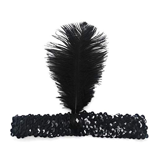 luckygift Sequins Feather Headpiece 1920s Carnival Party Accessory Party Feather Headband 12pcs (All black) - Image 5