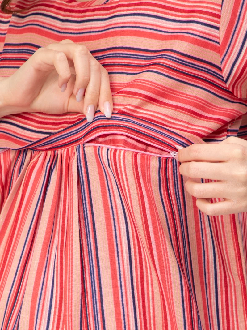 Pre & Post Maternity Wear - Nursing Nursing Nighty - Maxi with Zippers for Easy Feeding(Dreamy Pink)