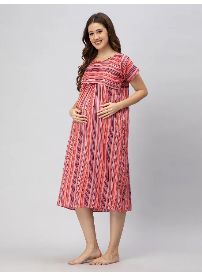 أوروبا الوسطى والشرقية 18 Pre & Post Maternity Wear - Nursing Nursing Nighty - Maxi with Zippers for Easy Feeding(Dreamy Pink)