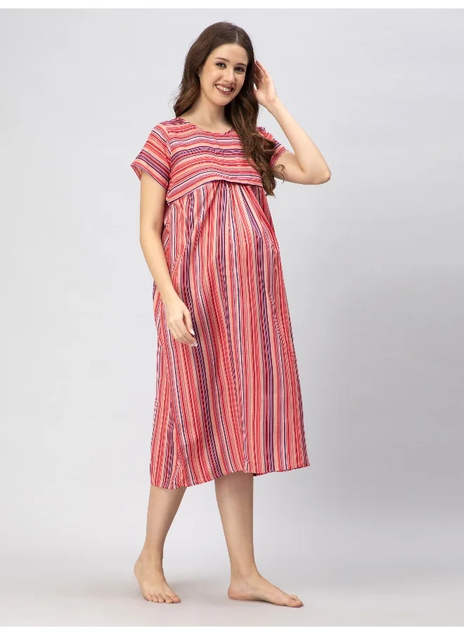 أوروبا الوسطى والشرقية 18 Pre & Post Maternity Wear - Nursing Nursing Nighty - Maxi with Zippers for Easy Feeding(Dreamy Pink)