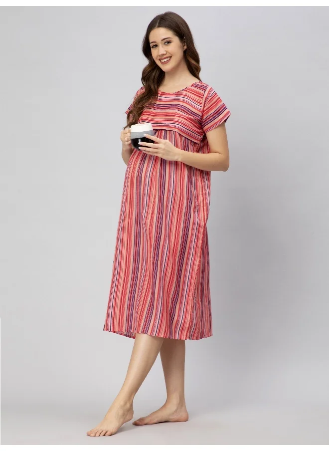 أوروبا الوسطى والشرقية 18 Pre & Post Maternity Wear - Nursing Nursing Nighty - Maxi with Zippers for Easy Feeding(Dreamy Pink)