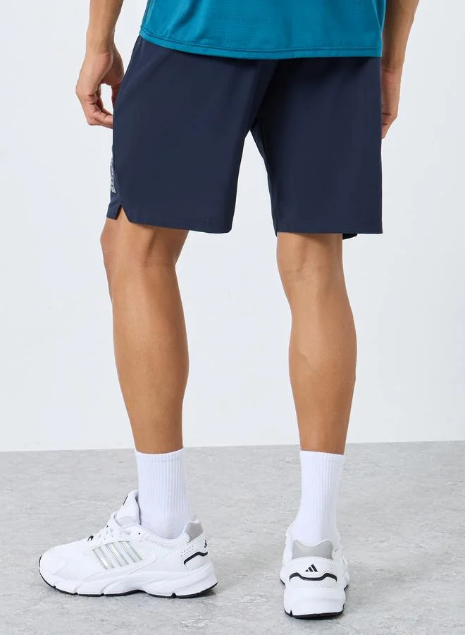 Styli Active Navy Blue Men Navy Workout Shorts with Side Print Detail for Men | Best Price UAE