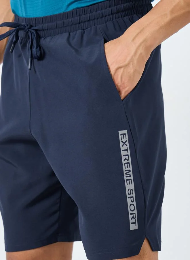Styli Active Navy Blue Men Navy Workout Shorts with Side Print Detail for Men | Best Price UAE