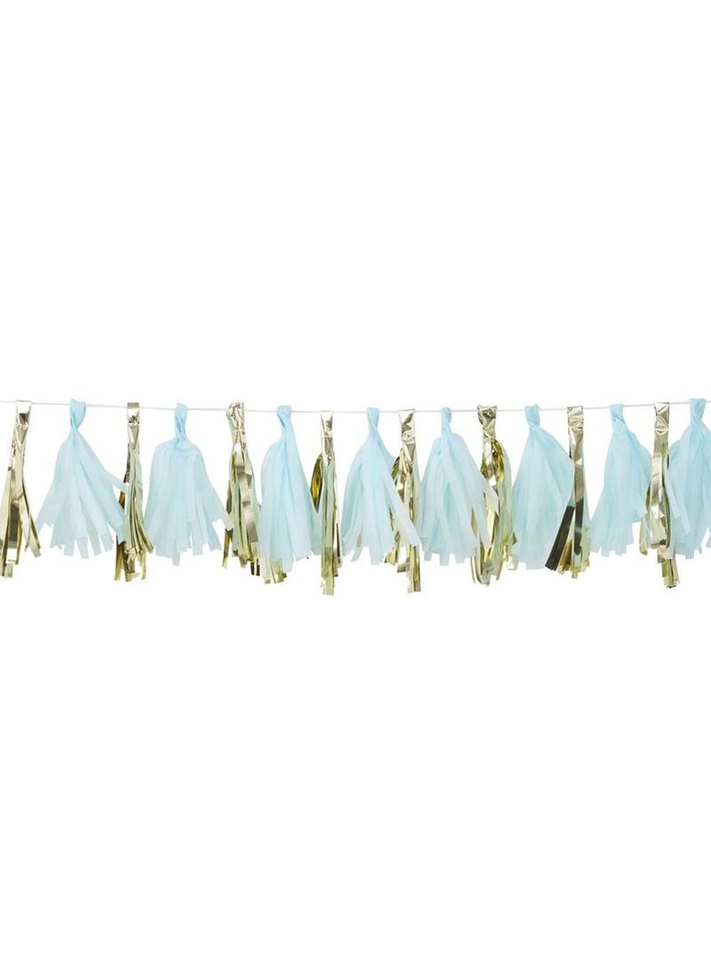 Ginger Ray Tassel Garland Blue Gold Paper Plastic 200cm - Image 1