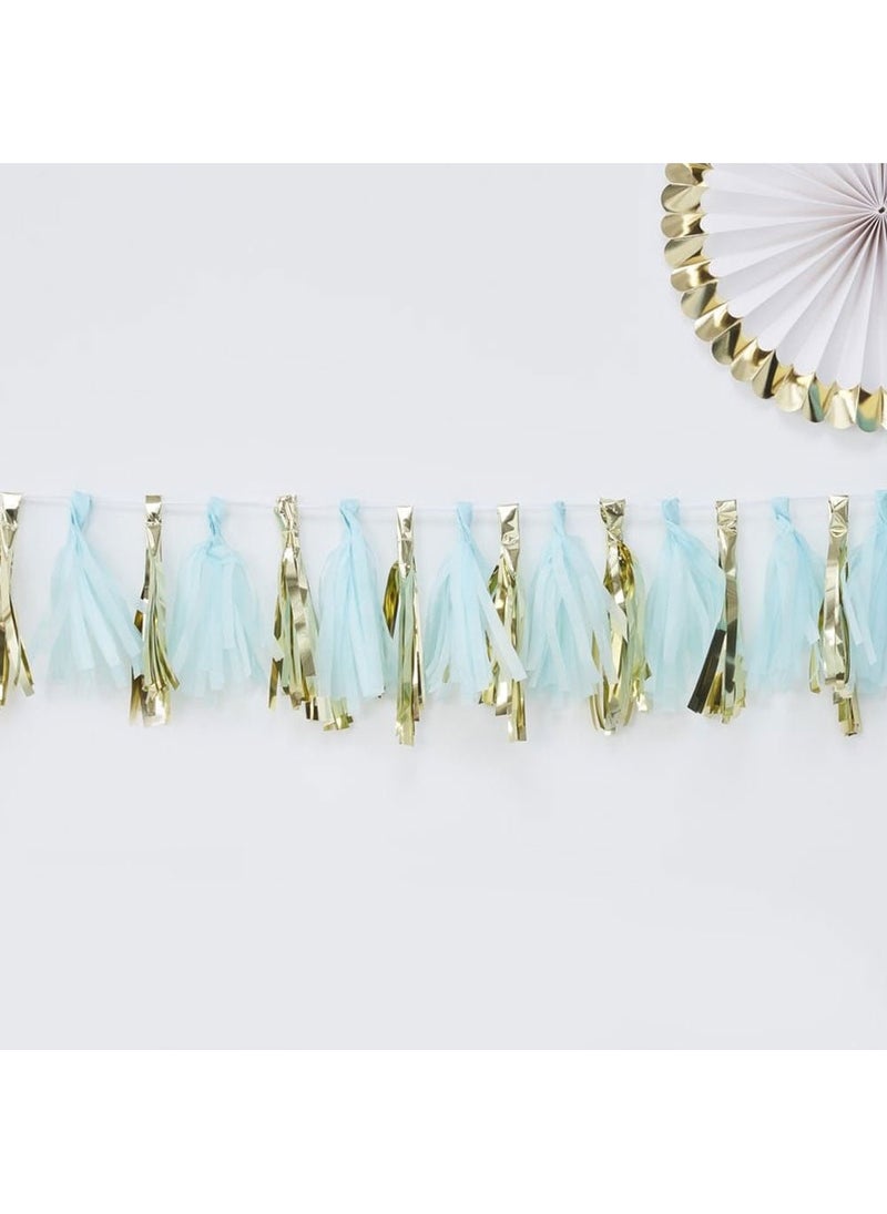 Ginger Ray Tassel Garland Blue Gold Paper Plastic 200cm - Image 2