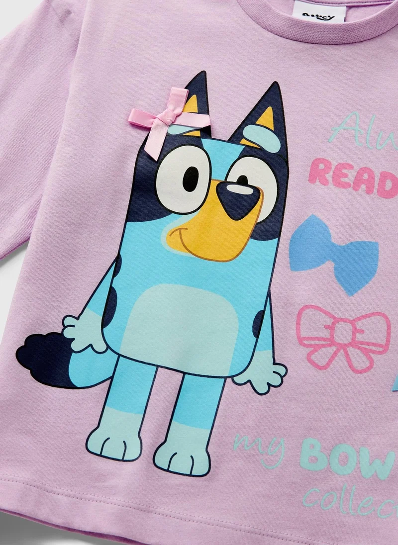 Matalan Bluey Girls Lilac Bows Long Sleeve Top