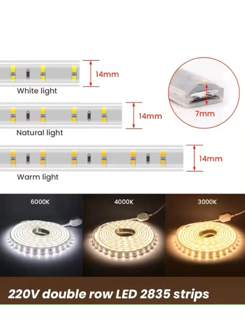 RHEIN - High Lumen LED Strip Lights Warm White 3000K Double Rows 2835 SMD 220V 120LED Flexible LED Light Strip Waterproof IP65 Outdoor Strip - Image 1