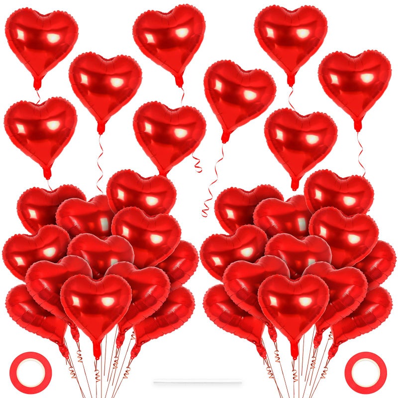 YOTHORN 50 Pcs Red Heart Balloons,10 Inch Heart Shape Foil Balloons Love Balloon Valentine Balloon for Birthday Party Wedding Engagement Party Baby Shower Valentine Day Decorations (Red) - Image 1