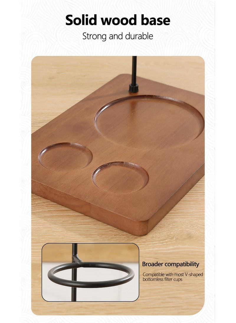 طقم تقطير القهوة (Pour Over) مع حامل خشبي، محطة يدوية لإعداد القهوة تتضمن كوب ترشيح، إبريق تقديم زجاجي مقاوم للحرارة، وكوبين للقهوة؛ مثالي للاستخدام المنزلي، والمقاهي، وركن القهوة. - Image 5