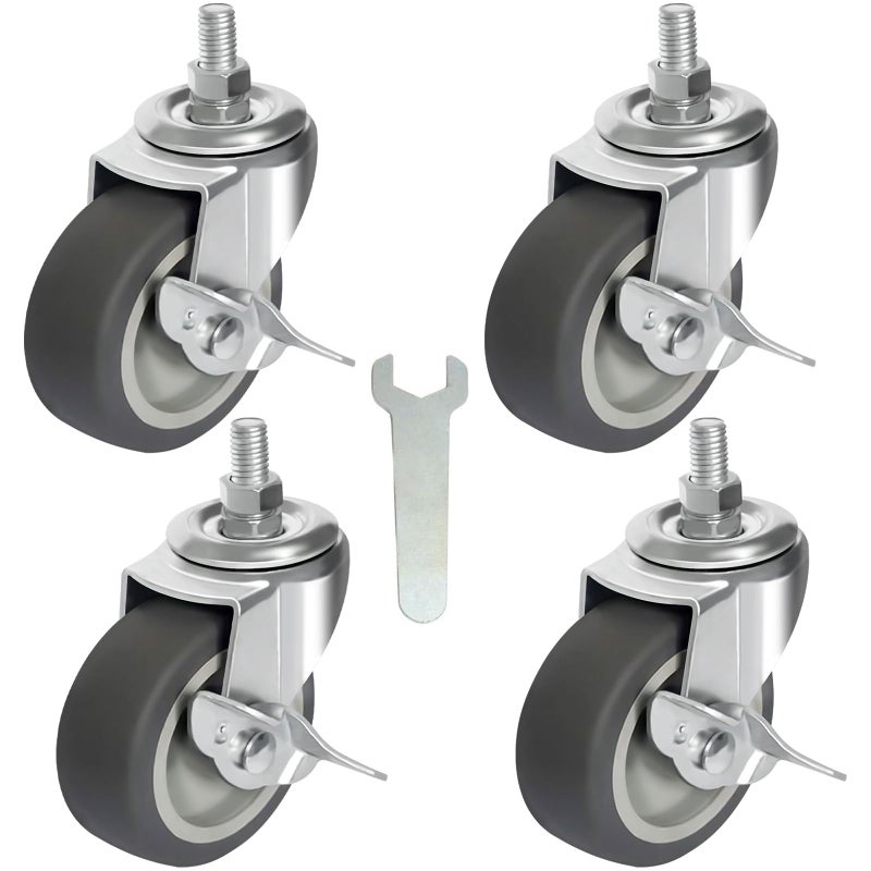 AAGUT 3 Inch TPR Stem Casters, Imperial 5/16"-18 x 1 Threaded Stem Castors, Locking Swivel Replacement for Furniture, Workbench Set of 4