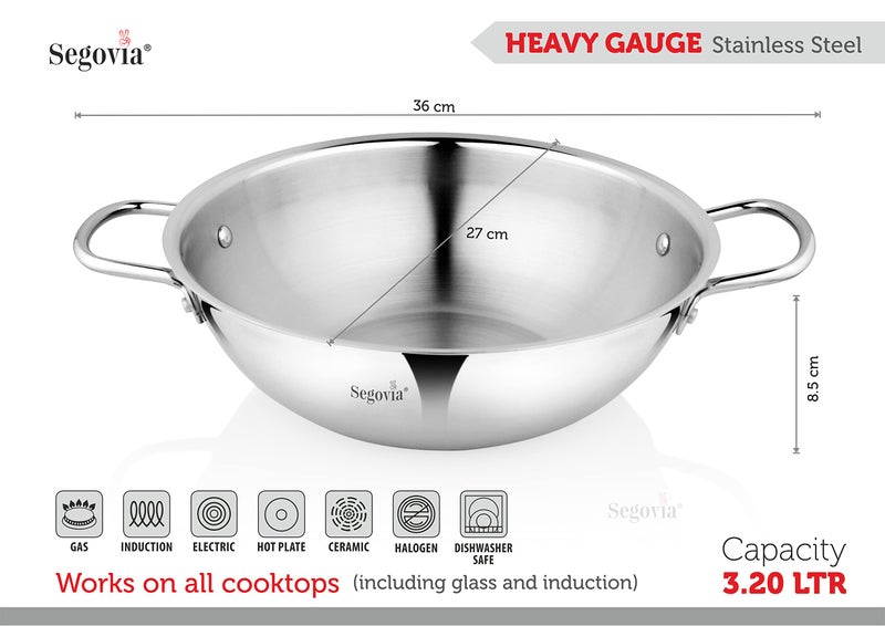 SEGOVIA Stainless Steel Heavy Gauge Induction-Friendly Kadai with Riveted Handle Durable and Versatile Cooking Solution for Your Kitchen (27cm Diameter, 3.2L Capacity) - Image 4