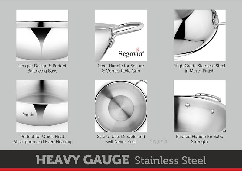 SEGOVIA Stainless Steel Heavy Gauge Induction-Friendly Kadai with Riveted Handle Durable and Versatile Cooking Solution for Your Kitchen (27cm Diameter, 3.2L Capacity) - Image 5