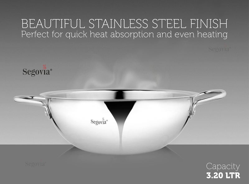 SEGOVIA Stainless Steel Heavy Gauge Induction-Friendly Kadai with Riveted Handle Durable and Versatile Cooking Solution for Your Kitchen (27cm Diameter, 3.2L Capacity) - Image 2