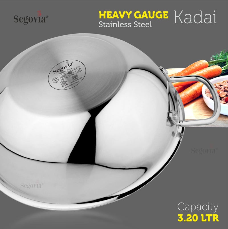 SEGOVIA Stainless Steel Heavy Gauge Induction-Friendly Kadai with Riveted Handle Durable and Versatile Cooking Solution for Your Kitchen (27cm Diameter, 3.2L Capacity) - Image 3
