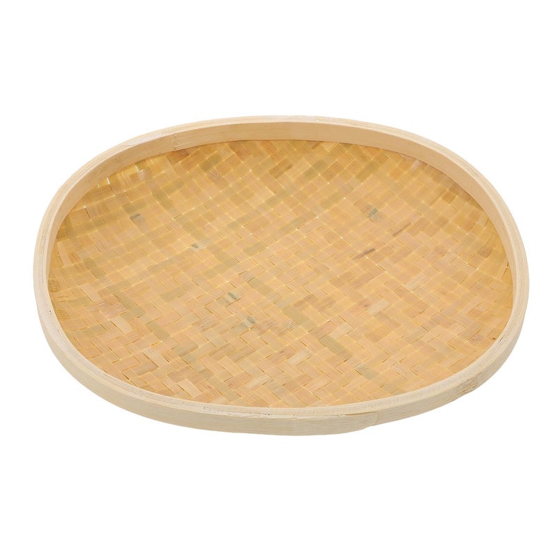 Handwoven Round Bread Storage Basket Khaki Kitchen Dining Serving Tray - Image 2