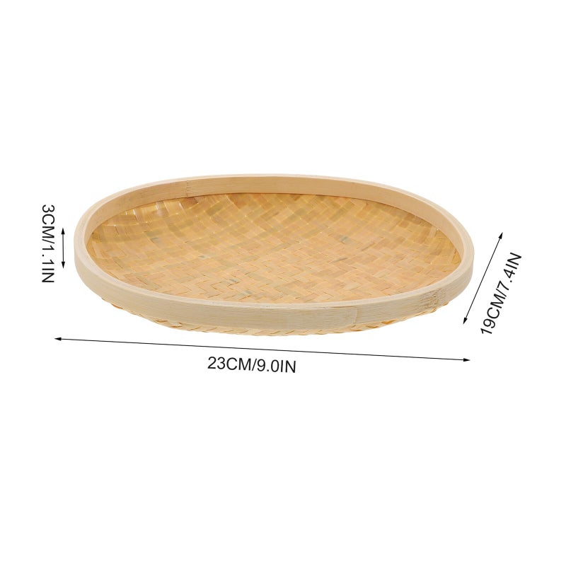 Handwoven Round Bread Storage Basket Khaki Kitchen Dining Serving Tray - Image 3
