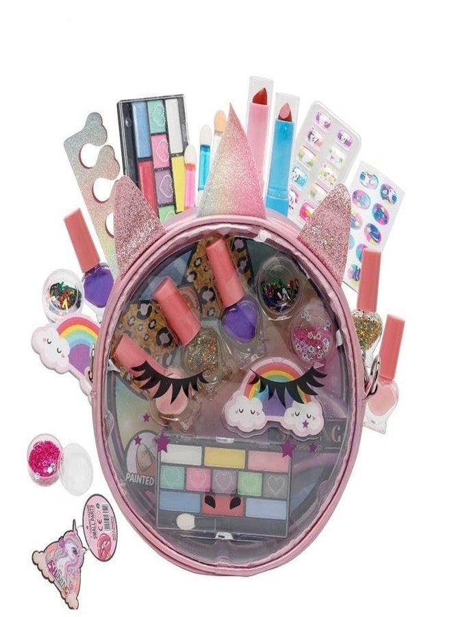 ONOTIC Unicorn Real Cosmetic Kids Makeup Kit with Sling Bag 2 in 1 for Girls Kids Play Washable Makeup Set Lip Gloss Nail Paint Nail Buffer Eye Shadow Palette with Brush for Girls - Image 1