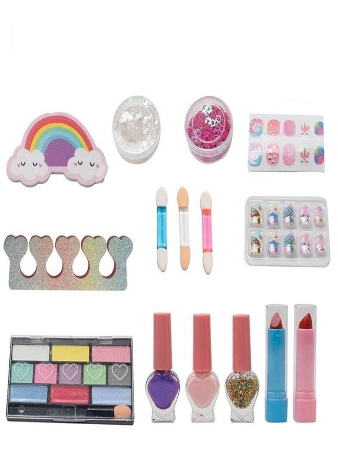 ONOTIC Unicorn Real Cosmetic Kids Makeup Kit with Sling Bag 2 in 1 for Girls Kids Play Washable Makeup Set Lip Gloss Nail Paint Nail Buffer Eye Shadow Palette with Brush for Girls - Image 3