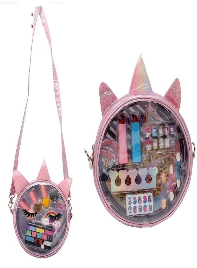 ONOTIC Unicorn Real Cosmetic Kids Makeup Kit with Sling Bag 2 in 1 for Girls Kids Play Washable Makeup Set Lip Gloss Nail Paint Nail Buffer Eye Shadow Palette with Brush for Girls - Image 2