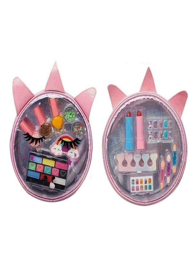 ONOTIC Unicorn Real Cosmetic Kids Makeup Kit with Sling Bag 2 in 1 for Girls Kids Play Washable Makeup Set Lip Gloss Nail Paint Nail Buffer Eye Shadow Palette with Brush for Girls - Image 4
