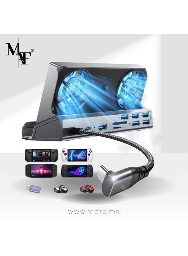 م.ا & ف'س قاعدة إرساء 13 في 1 لأجهزة Steam Deck OLED&ROG Ally X&Legion Go، مروحة تبريد مزدوجة 5 منافذ USB و4K@60 هرتز، منفذ شحن 100 واط يدعم وضع ROG Ally 30 واط، Gigabit Ethernet مناسب لـ Steam Deck OLED - Image 4