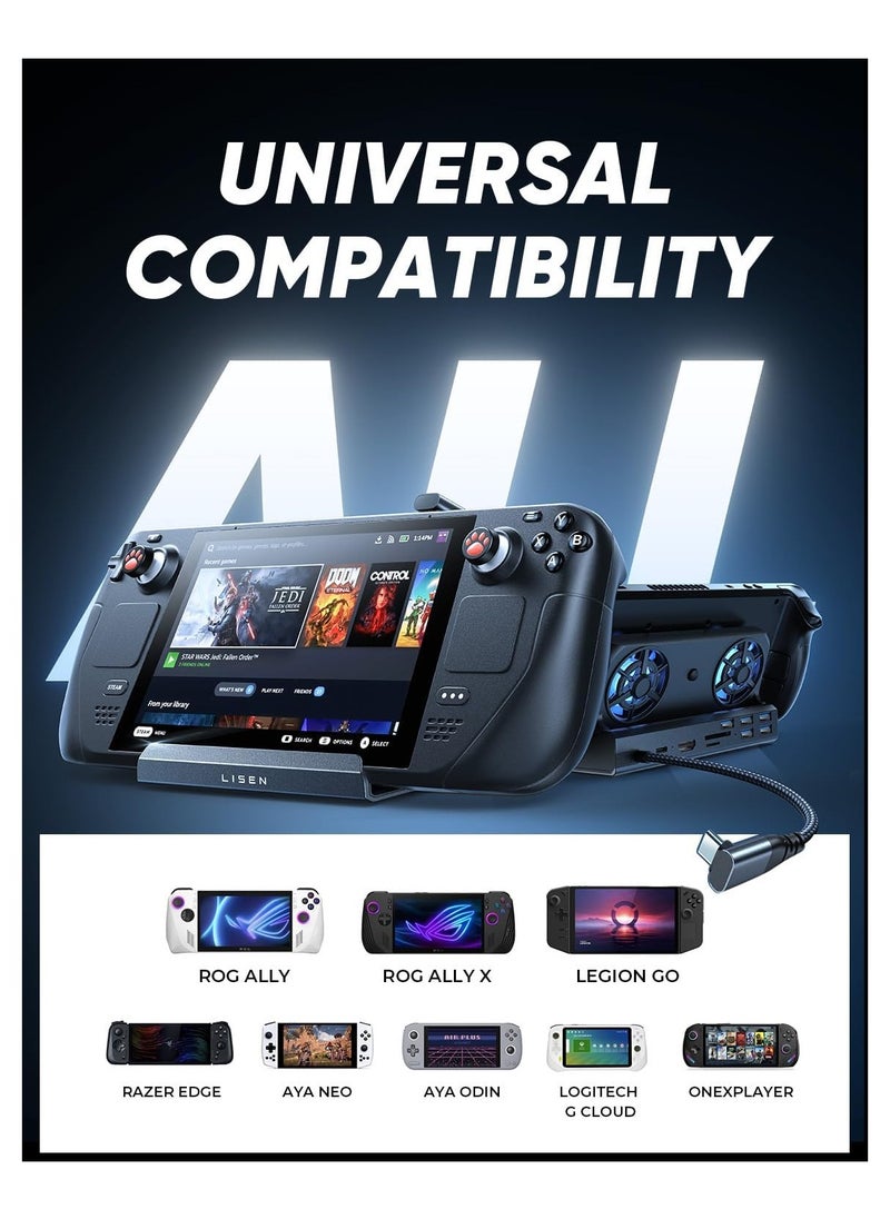ماركة غير محددة قاعدة إرساء 10 في 1 لأجهزة Steam Deck OLED&ROG Ally X&Legion Go، مروحة تبريد مزدوجة 5 منافذ USB و4K@60 هرتز، منفذ شحن 100 واط يدعم وضع ROG Ally 30 واط، Gigabit Ethernet مناسب لـ Steam Deck OLED  - Image 2