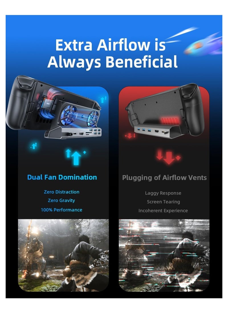 ماركة غير محددة قاعدة إرساء 10 في 1 لأجهزة Steam Deck OLED&ROG Ally X&Legion Go، مروحة تبريد مزدوجة 5 منافذ USB و4K@60 هرتز، منفذ شحن 100 واط يدعم وضع ROG Ally 30 واط، Gigabit Ethernet مناسب لـ Steam Deck OLED  - Image 3