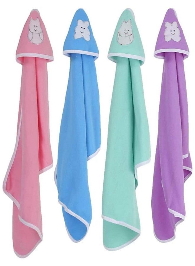 Brandonn Fleece Supersoft Hooded Blanket Cum Wrapper For Babies (Pink, Blue, Green And Purple) - Pack Of 4 - Image 1