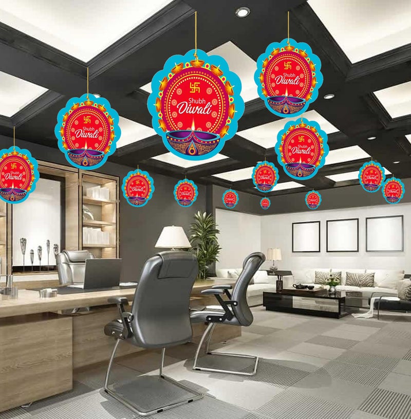 TOYXE Shubh Diwali Paper Ceiling Hanging Swastik Printed Decoration Set of 10 Pcs | Diwali Decoration Items for Offices, Home, Indoor or Outdoor Decor - Image 4